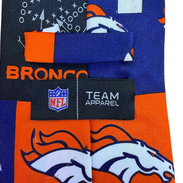 NFL Team Apparel Mens Orange/Blue Polyester Denver Broncos Tie Handmade Logo Des