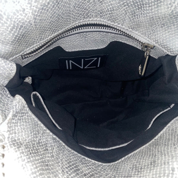 Inzi Women’s Silver & White Faux Leather Snake Pattern Chain Strap Crossbody Bag