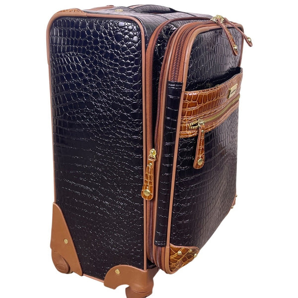 Samantha Brown Women’s Black & Brown Croc-Embossed Rolling Carry-On Luggage