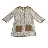 Chicos Womens Tan Lace Overlay Knit Jacket With Pockets & 3/4 Sleeves Size 2