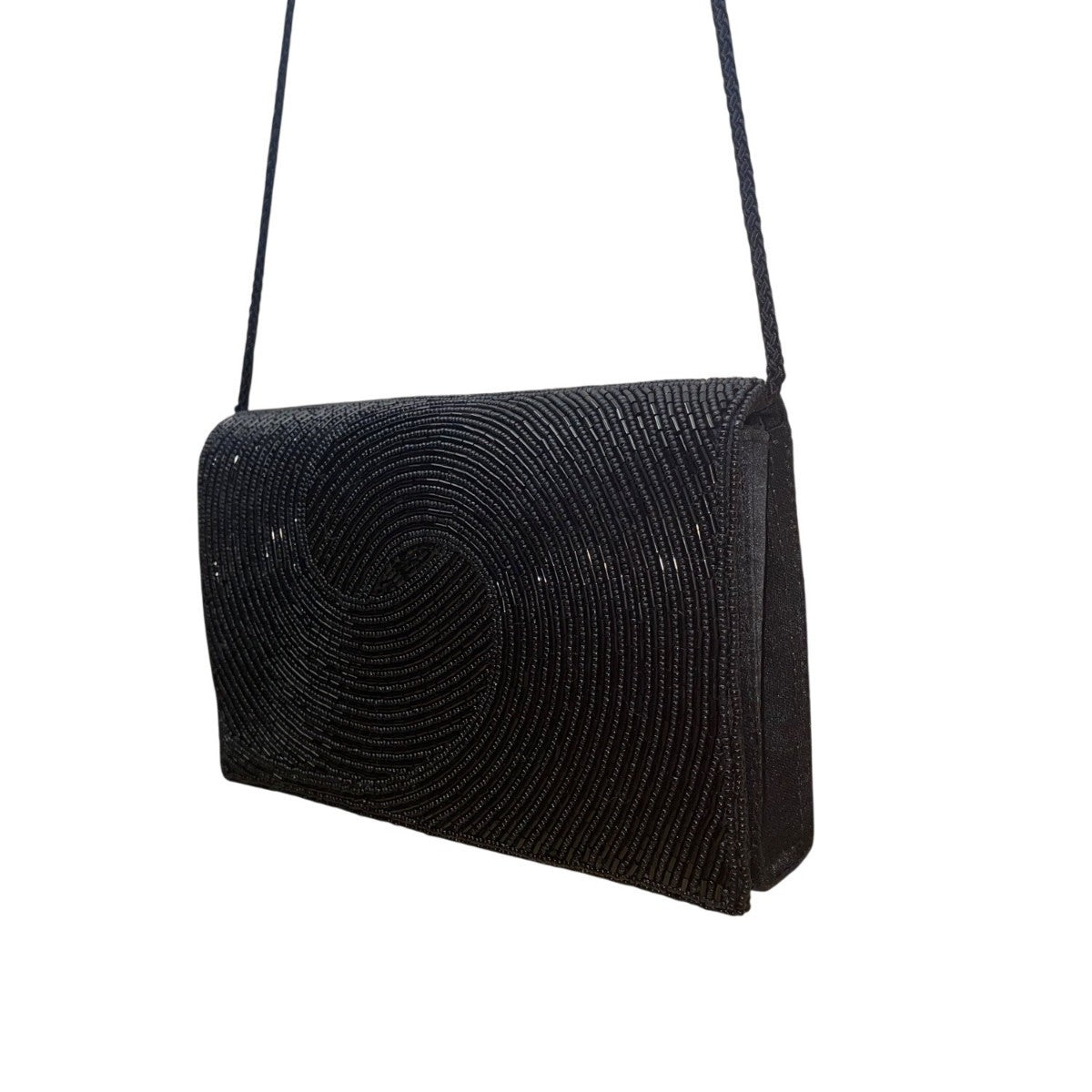 Lord + Taylor Women’s Black Beaded Spiral Detail Shoulder Strap Evening Clutch