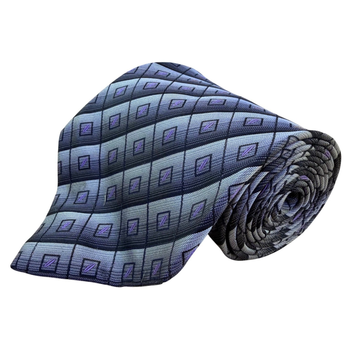 Pronto Uomo Mens Purple & Gray 100% Silk Tie Diamond Pattern Made In Italy