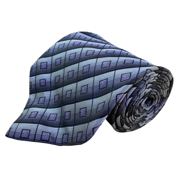 Pronto Uomo Mens Purple & Gray 100% Silk Tie Diamond Pattern Made In Italy