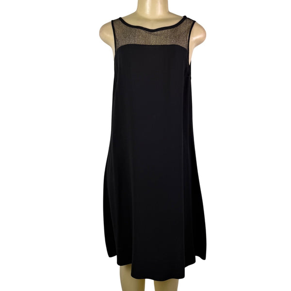 Eileen Fisher Womens Black Sheer Open Cardigan & Silk Dress Set Sz M