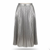 State Womens Silver Metallic Pleated Midi Skirt Size 8