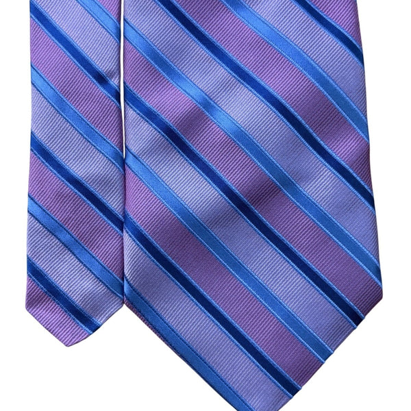 Corporate Image Mens Pink Blue Silk Striped Necktie All Silk Accessory