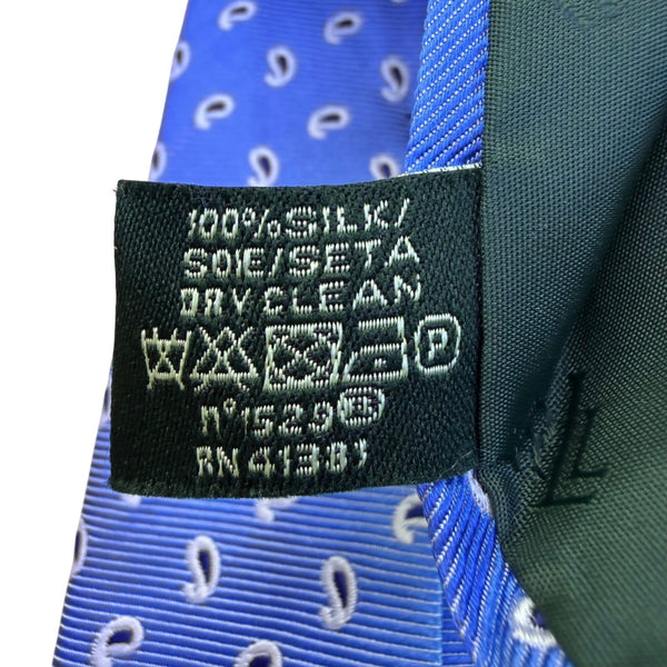 Lauren Ralph Lauren Mens Blue Silk Printed Tie With White Paisley Pattern Italy