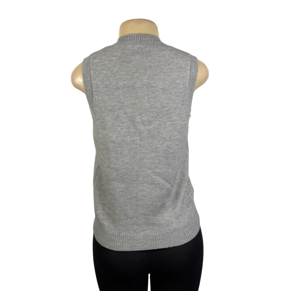 Gray Womens Knit Button-Up Sleeveless Cardigan Vest Recycled Fabric Size M - New
