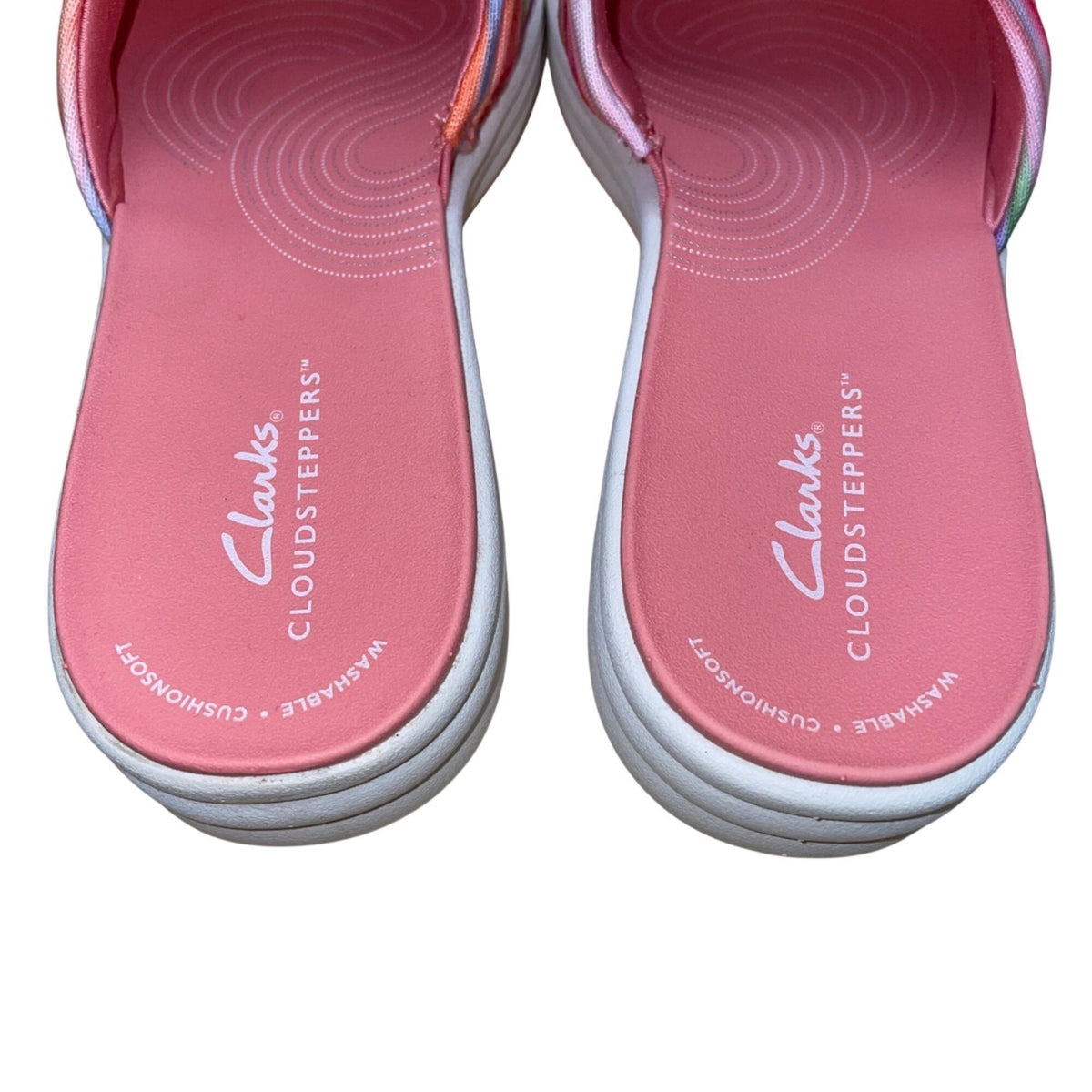 Clarks Women’s Pinks Striped Cushioned Wide Drift Petal Slide Sandals Size 7.5