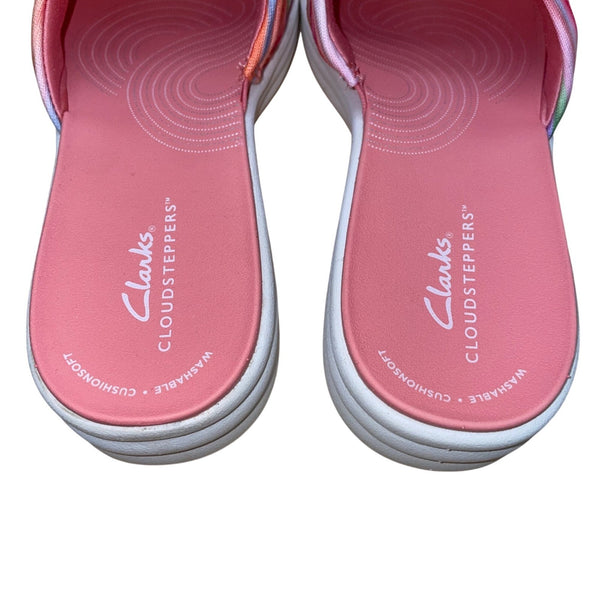Clarks Women’s Pinks Striped Cushioned Wide Drift Petal Slide Sandals Size 7.5