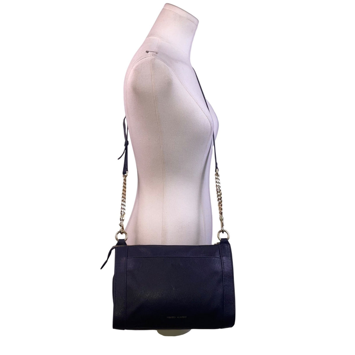 Rebecca Minkoff Women’s Black Leather With Gold Accents Crossbody Purse Bag