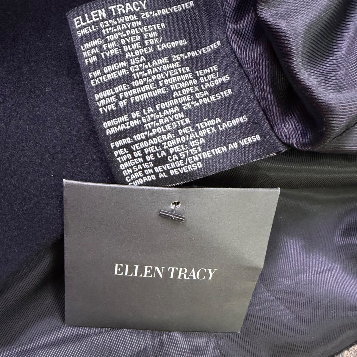 Ellen Tracy Womens Black Wool Blend Hooded Coat W/ Faux Fur Trim Size 8P