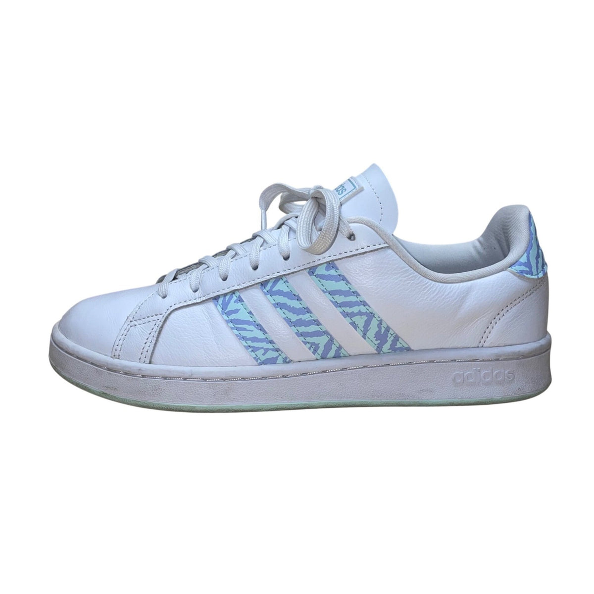 Adidas Women’s Blue Mint Zebra Stripe Pattern Grand Court Sneakers Size 10