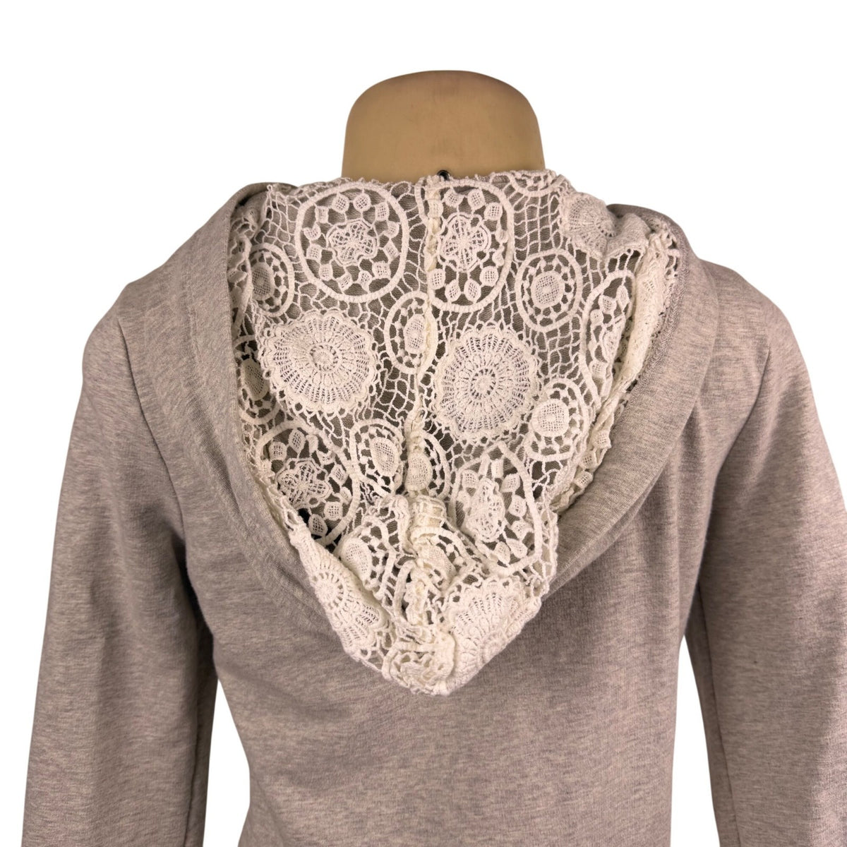 LoveAndliberTy Womens Gray Cotton/Spandex Lace Trim Hooded Zip-Up Sweater Size S
