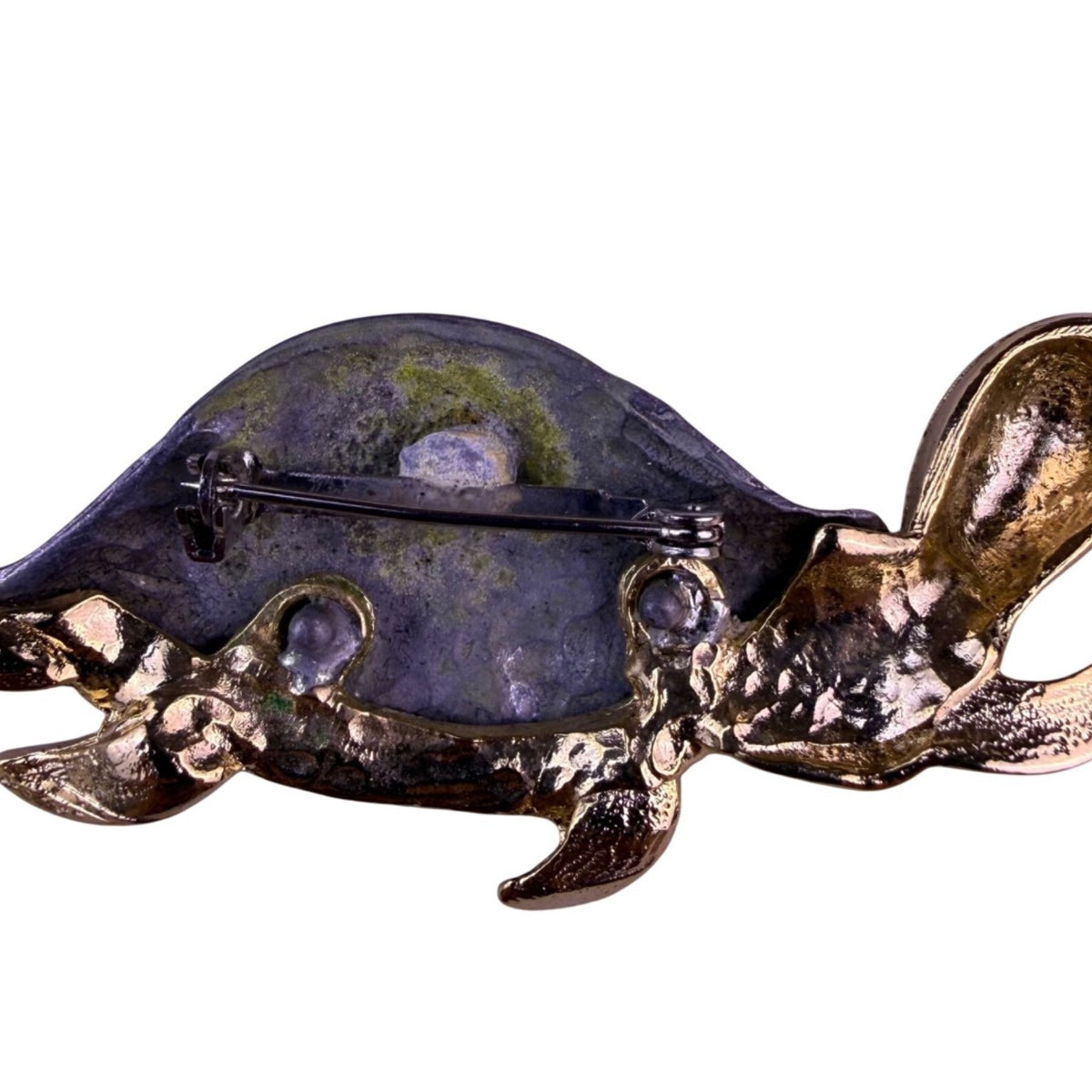 Vintage  Two-Tone Metal Turtle Brooch Stylish Glossy Purple & Gold Pin