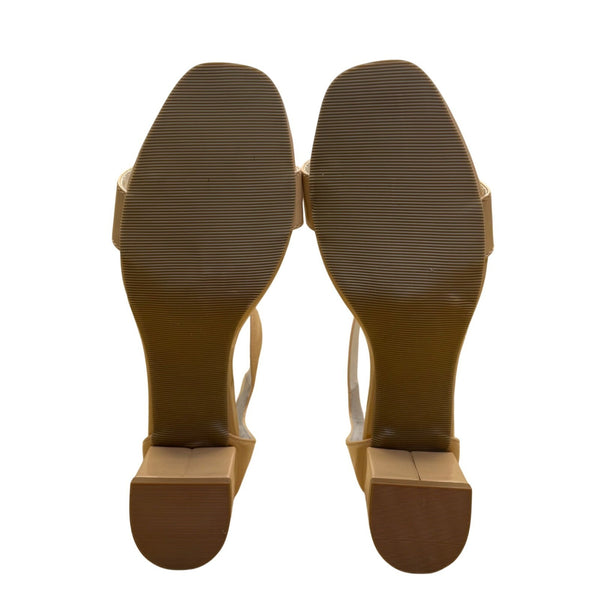 Amiana Women’s Nude Patent Square Toe Adjustable Strap Block Heel Sandals Size 3