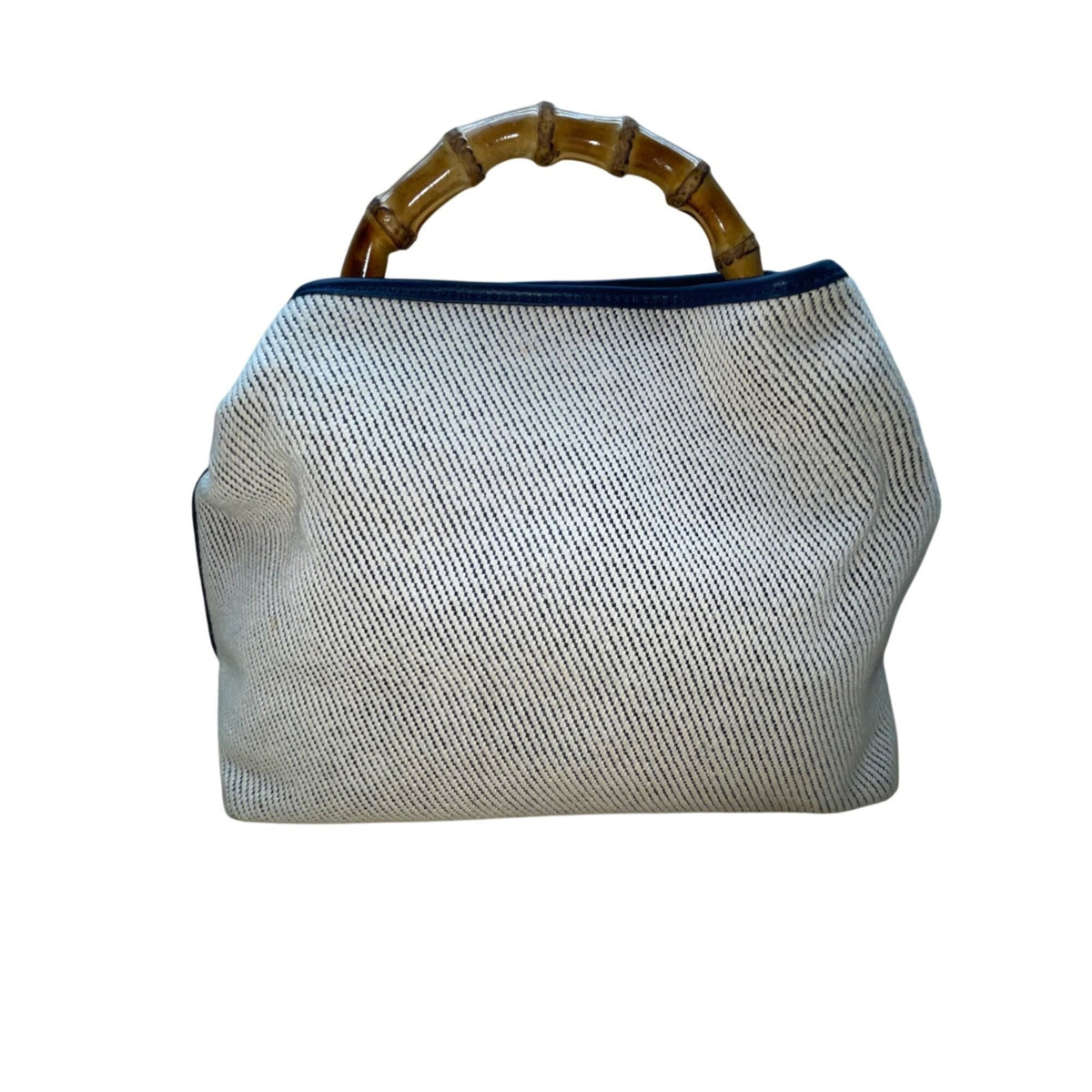 J.McLaughlin Women’s White & Blue Canvas Bamboo Handle Shoulder Bag