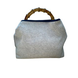 J.McLaughlin Women’s White & Blue Canvas Bamboo Handle Shoulder Bag
