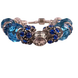 Sterling Silver Womens Multicolor Crystal Beaded European Style Charm Bracelet