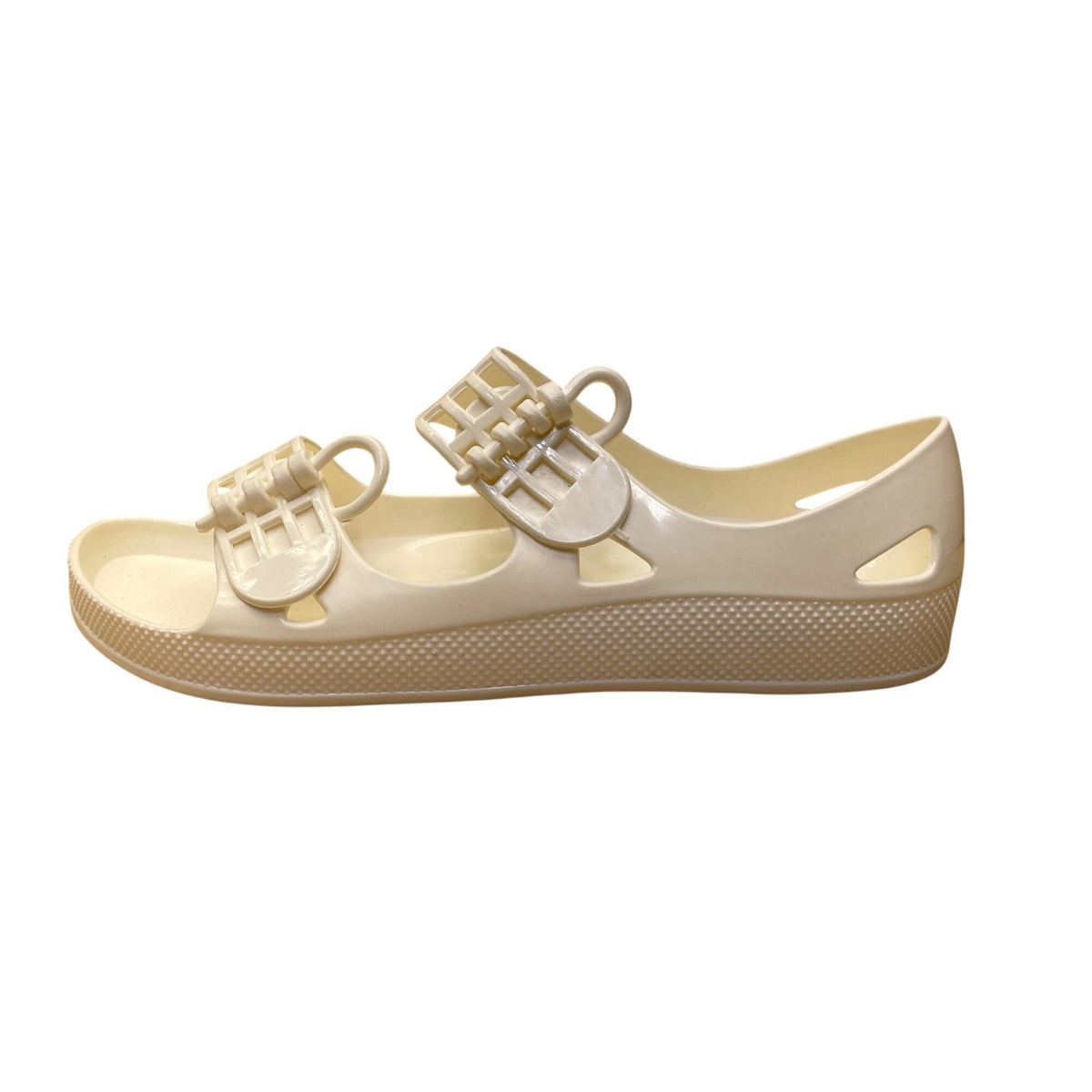 F-Troupe Women’s White PVC Buckle Strap Open Toe Sandals Size EU37/US7