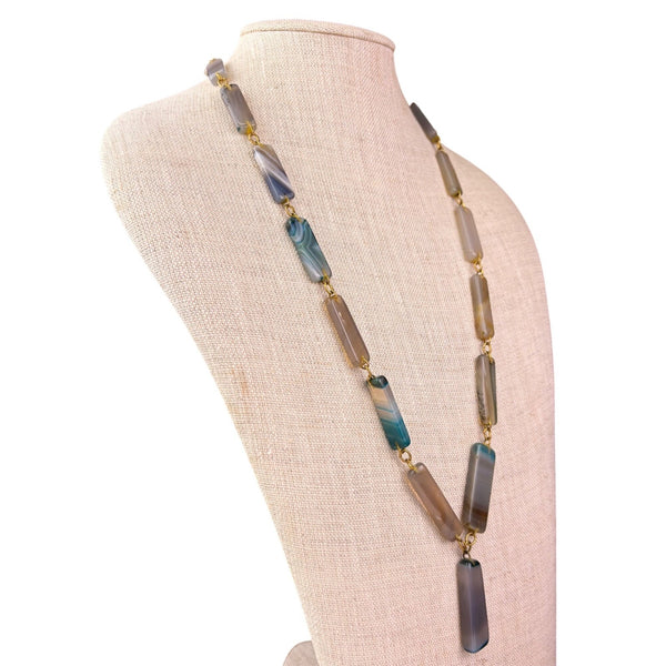 Agate Womens Multicolor Stone Necklace Gold-Tone Plated Rectangular Design
