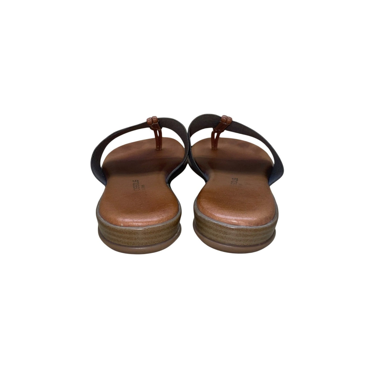 Andre Assous Women’s Brown Leather & Gray Elastic Strap Slip-On Sandals Size 6