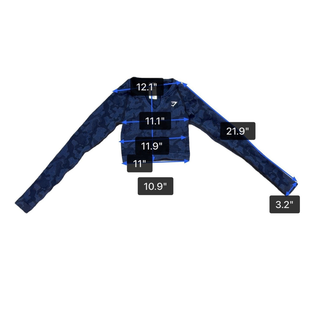 Gymshark Womens Blue Nylon Blend Cropped Camo Long Sleeve Top XS