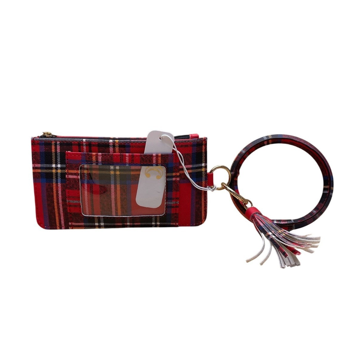 Plaid Women’s Red Faux Leather Clutch Pouch With Coin Purse & Tassel Keyring