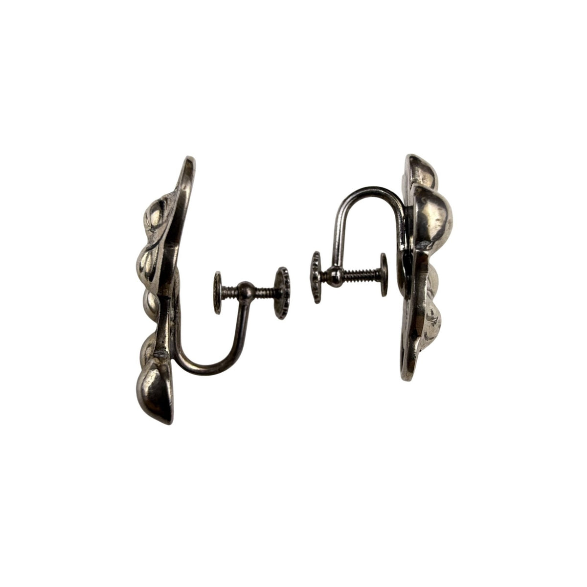 Kalo Sterling Silver Womens Floral Clip Screw On Earrings Handcrafted Intricate