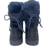 GBG Women’s Black Faux Suede Fur-Lined Gold Logo Accent Short Boots Size 7M