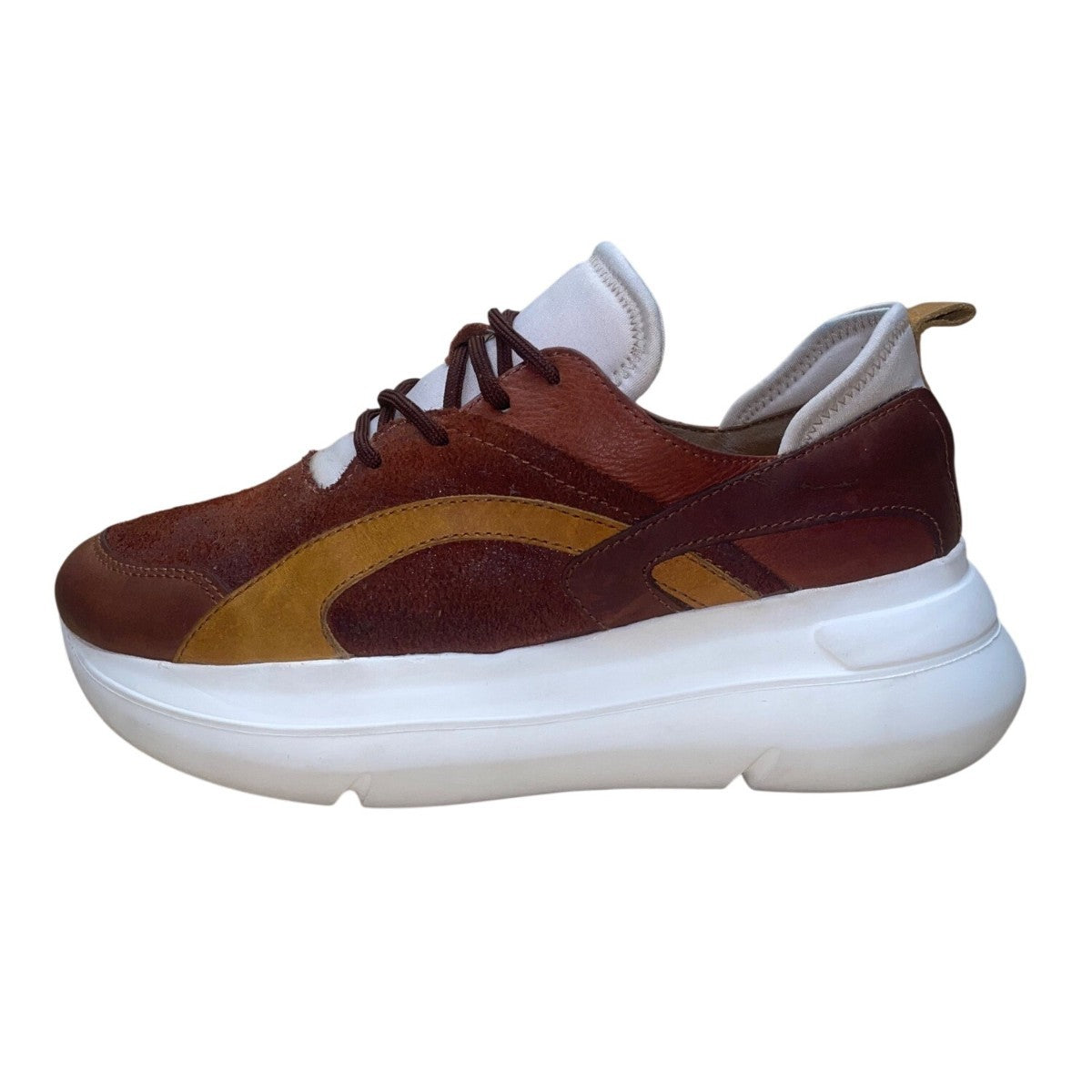 Velez Artisan Women’s Brown & Yellow Leather & Suede Lace Up Casual Sneakers