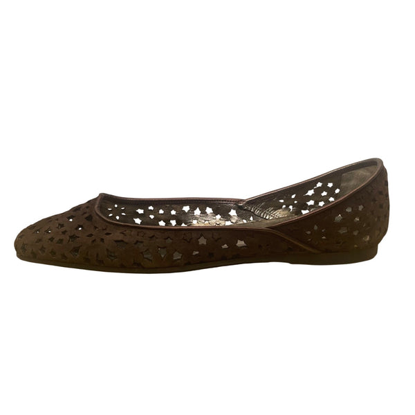 Jimmy Choo Women’s Brown Suede Laser-Cut Flats Slip-On Flat Shoes Size 41.5