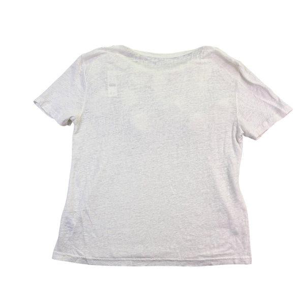 J.Crew Womens White Linen Tee Floral Appliqué Short Sleeve Casual Top Size S