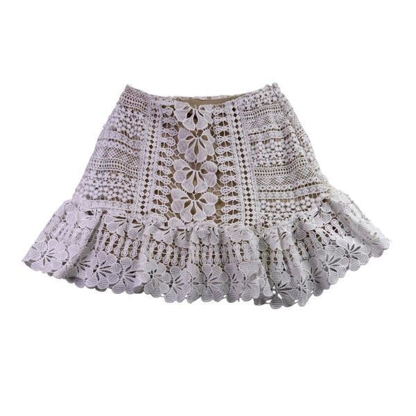 Selfie Leslie Womens White Crochet Lace 2-Piece Outfit Top XS  & Skirt S 