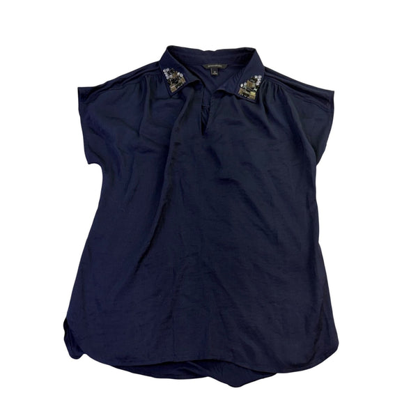 Banana Republic Womens Navy Embellished Collar Modal Sleeveless Blouse Size M