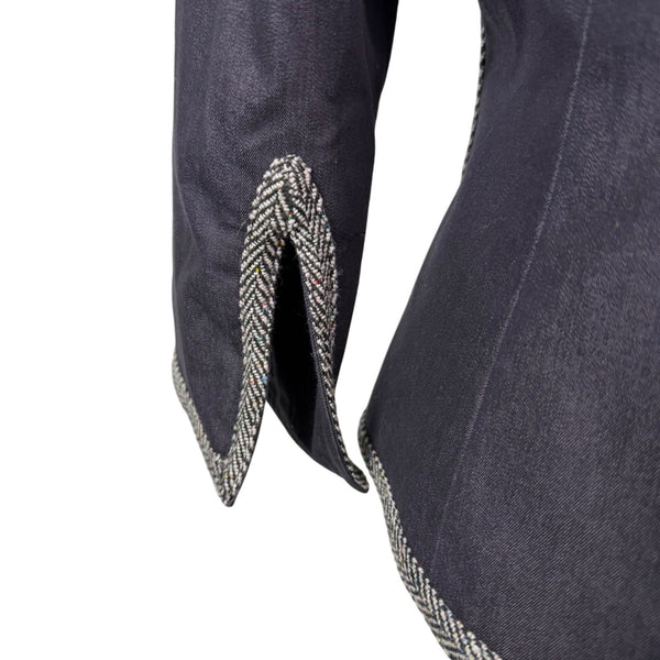 Donna Rae Womens Black Cotton Blend Jacket Textured Trim Single Button Size 10