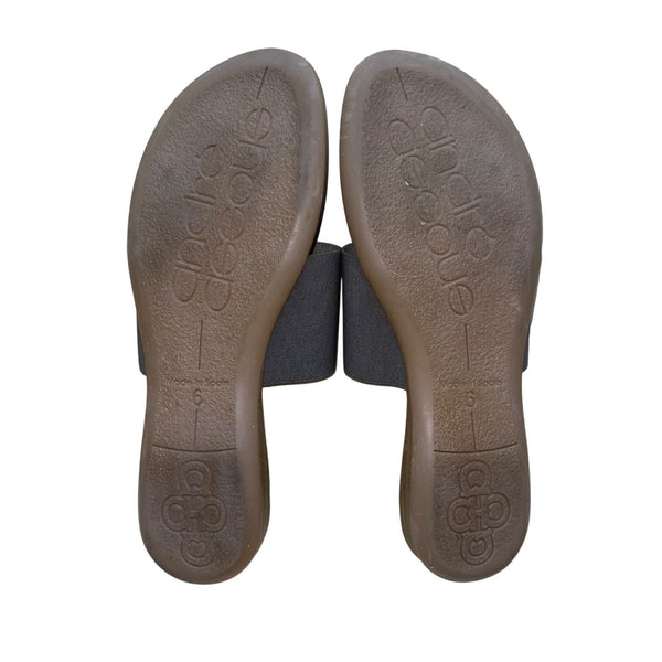 Andre Assous Women’s Brown Leather & Gray Elastic Strap Slip-On Sandals Size 6