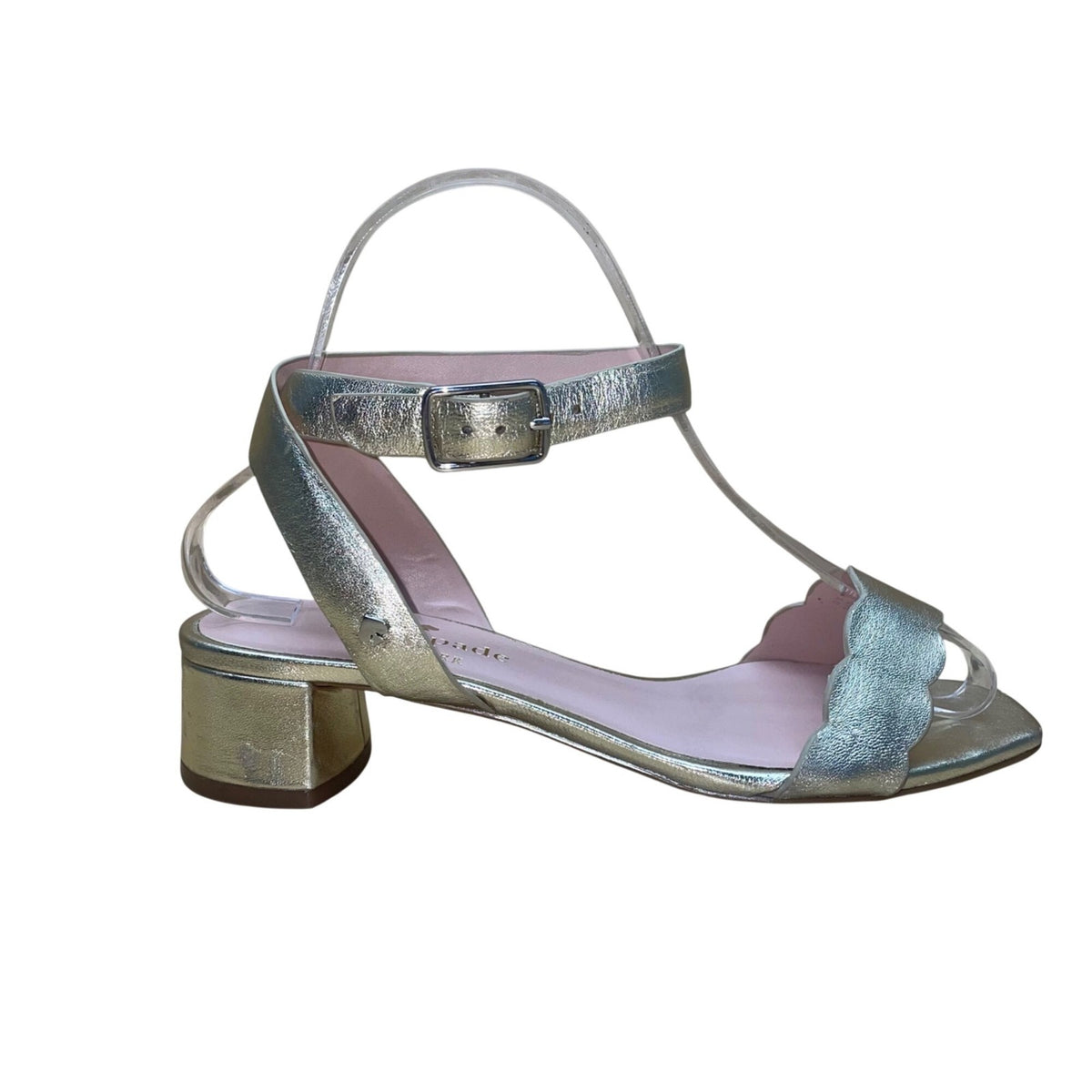 Kate Spade Women’s Metallic Gold & Pink Leather Block Heel Edie Sandals Size 6B