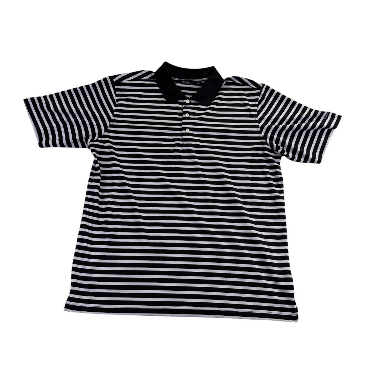 Walter Hagen Mens Black/White Striped Polo Shirt Lightweight Performance Size L