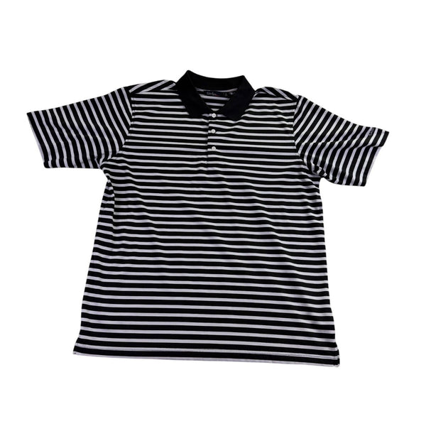 Walter Hagen Mens Black/White Striped Polo Shirt Lightweight Performance Size L