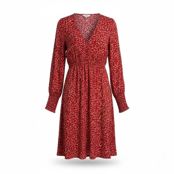 Gap Womens Red Floral V-Neck Long Sleeve Midi Dress Size S