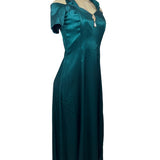 Scott McClintock Womens Teal Satin Short Sleeve Dress W/ Embellishment Size 8 Ne