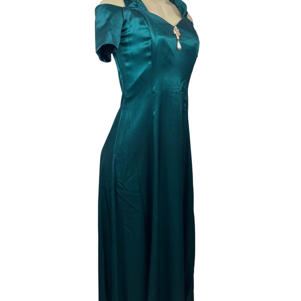 Scott McClintock Womens Teal Satin Short Sleeve Dress W/ Embellishment Size 8 Ne