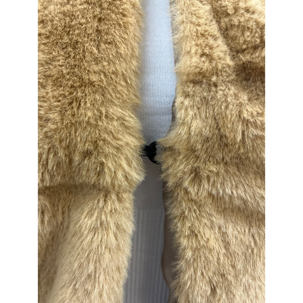 Women's Sand Brown Faux Fur Vest Qiye Size M, hook and eye clousure