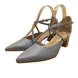 Journee Collection Women’s Gray Faux Leather Strappy Pointed Toe Heels Size 7.5