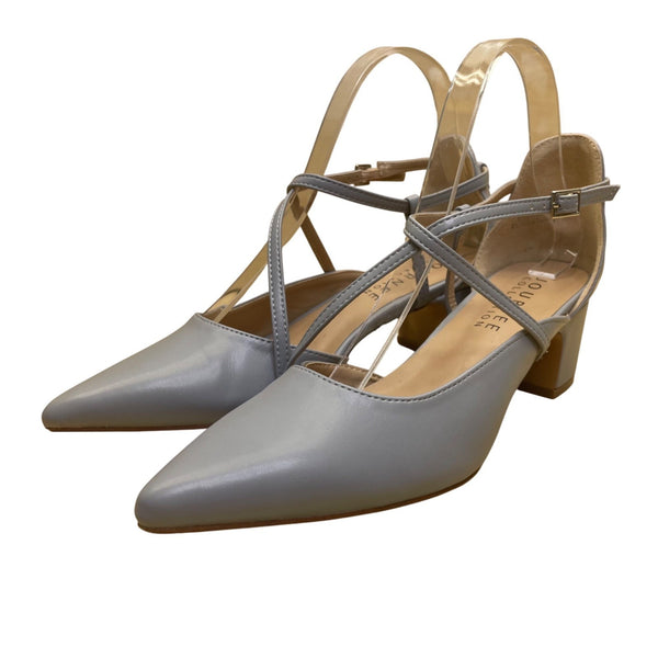 Journee Collection Women’s Gray Faux Leather Strappy Pointed Toe Heels Size 7.5
