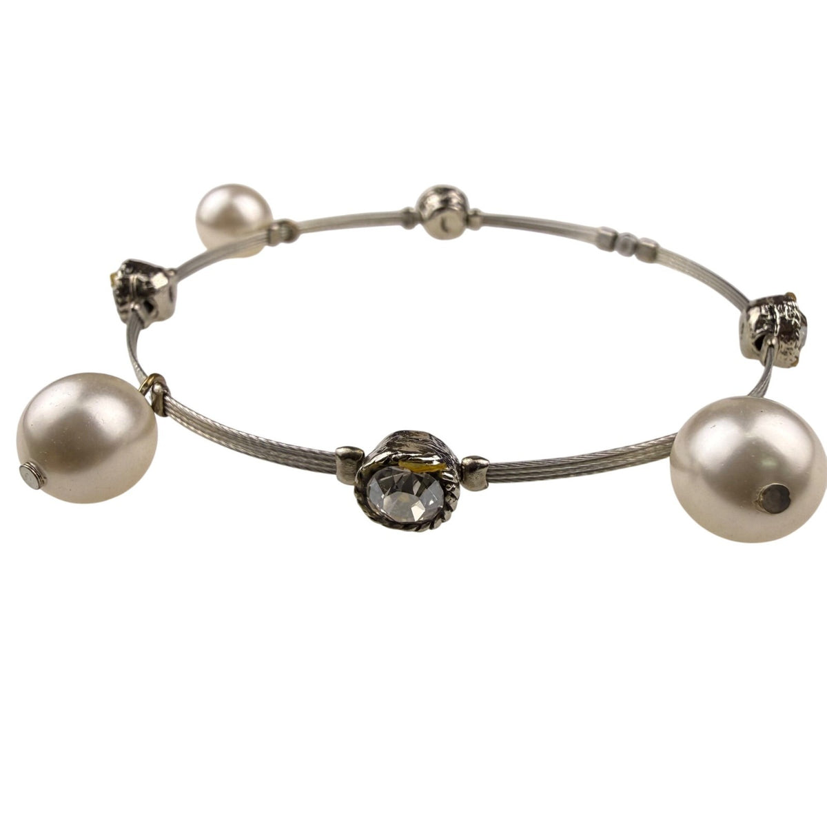 Silver Tone Womens Mixed Bead Hoop Earrings & Wire Bangle Bracelet Set