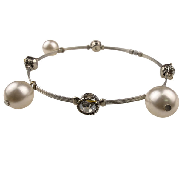 Silver Tone Womens Mixed Bead Hoop Earrings & Wire Bangle Bracelet Set