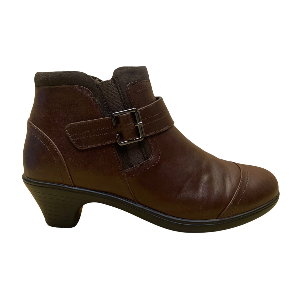 Orthofeet Women’s Brown Leather Buckle Detail Heeled Ankle Boots Size 11M