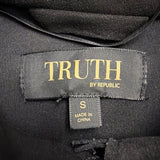 Truth Women Black Faux Leather Button-Down Shirt With Pockets Sz Small 